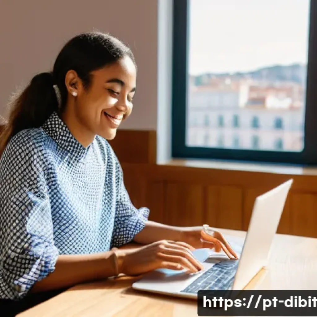 디지털 노마드를 위한 스마트폰 앱 추천 - **Prompt:** A young, diverse female digital nomad, around 28-35 years old, with a warm smile, is sea...