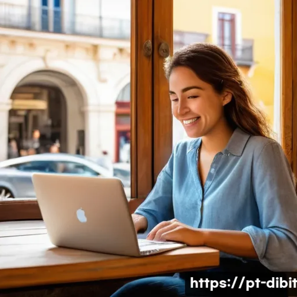 디지털 노마드의 여행 스타일 분석 - **Prompt 1: Slow Nomad in Lisbon**
A solo female digital nomad, in her late 20s, with a warm smi...
