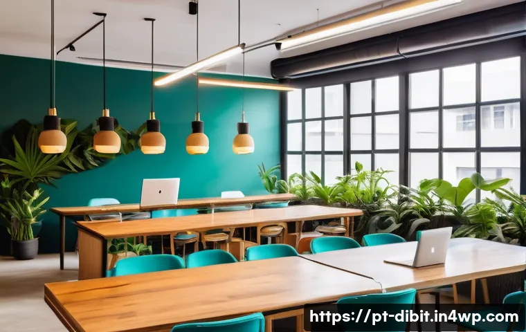 디지털 노마드를 위한 지역 커뮤니티 참여 팁 - A modern, stylish coworking space in São Paulo, Brazil, filled with natural light and vibrant greene...