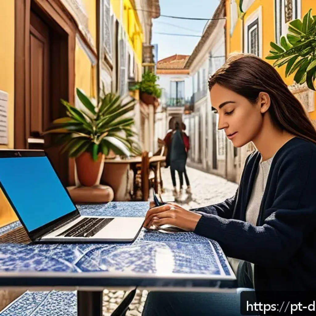 디지털 노마드를 위한 개인 브랜드 구축 전략 - A dynamic workspace scene featuring a confident digital nomad woman in casual smart attire, working ...