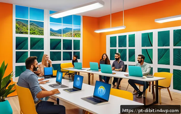 디지털 노마드의 온라인 모임 활용법 - A diverse group of digital nomads engaged in a lively virtual networking event on a platform resembl...