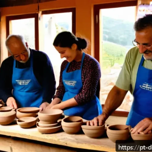 Home 17 디지털 노마드를 위한 취미 찾기 - A cozy artisan workshop in Portugal, featuring a diverse group of adults learning traditional potter...